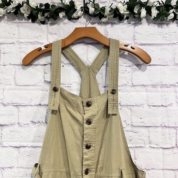 Urban Outfitters Boho Linen Shortall Overalls Quay Olive Green‎ Large NWT - Picture 4 of 12